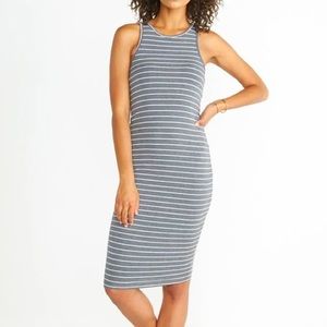 Marine layer Lexi midi dress.  Grey/white stripe, size medium